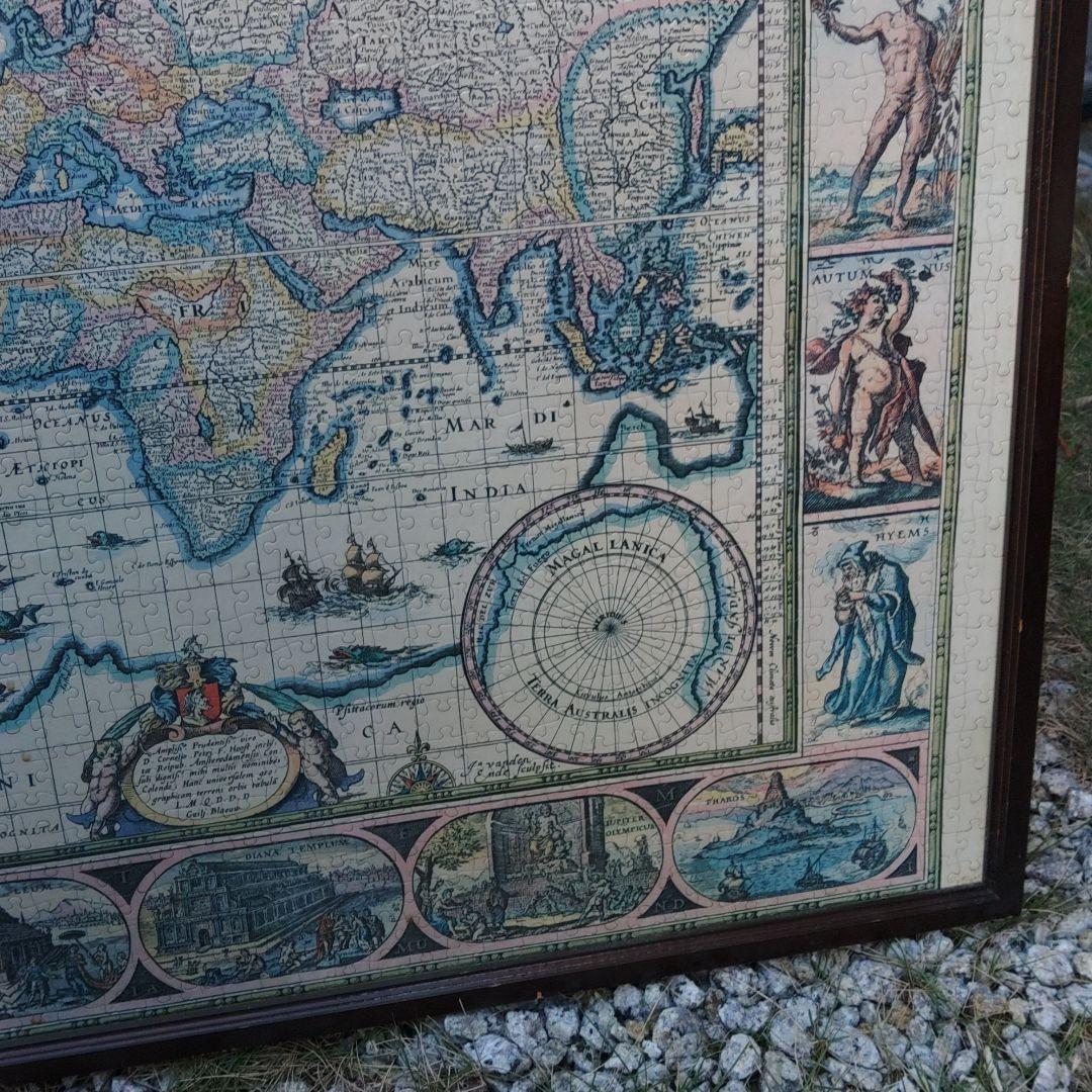 ジグソーパズル　中世世界地図　中古　額付き