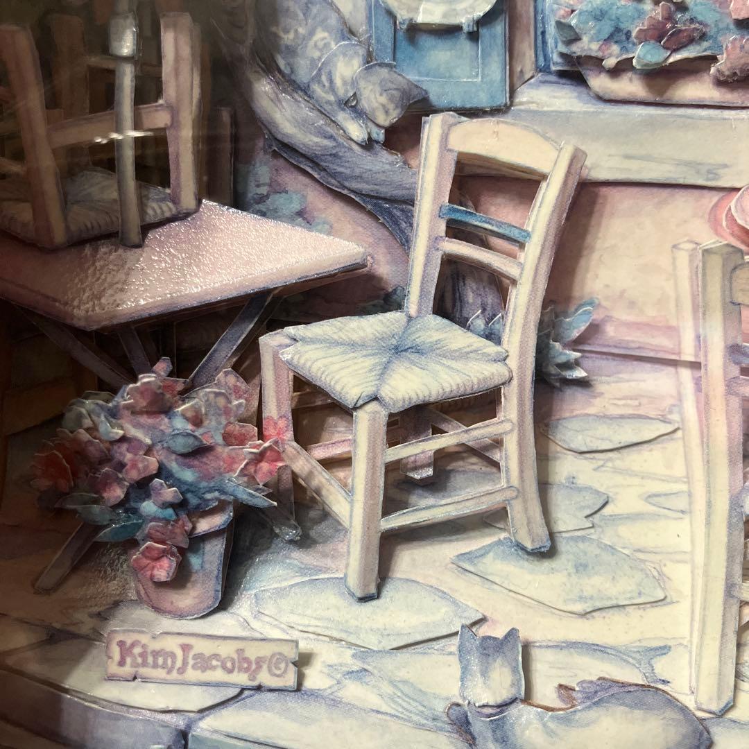 シャドーボックス完成品　kim Jacobs 額付き　立体アート　カフェ風景