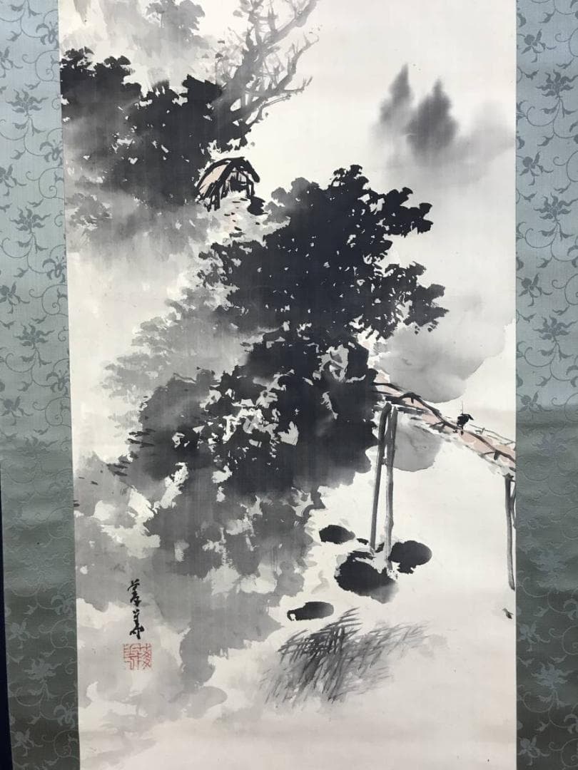 真作/橋本陵華/山水人物図/双幅/掛軸/名家伝来AE-290