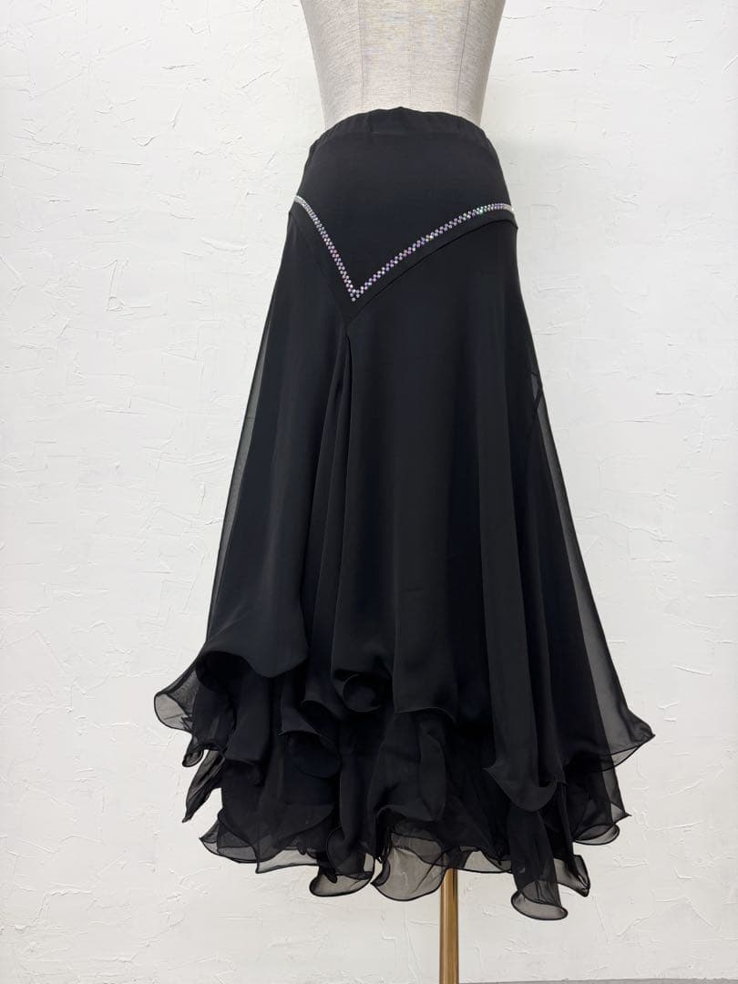 【ラインストーン輝く】新品　ジョーゼット切替え　デザインスカートｍ270