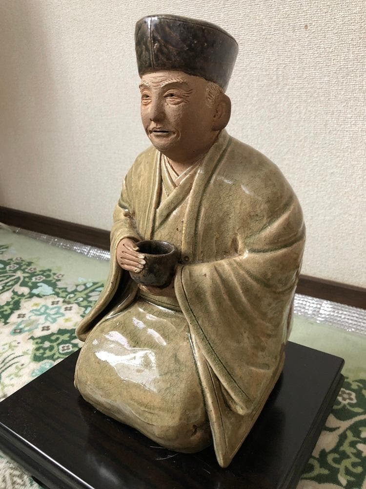 利休像　曽風（加藤正明）　陶人形　署名桐箱入り