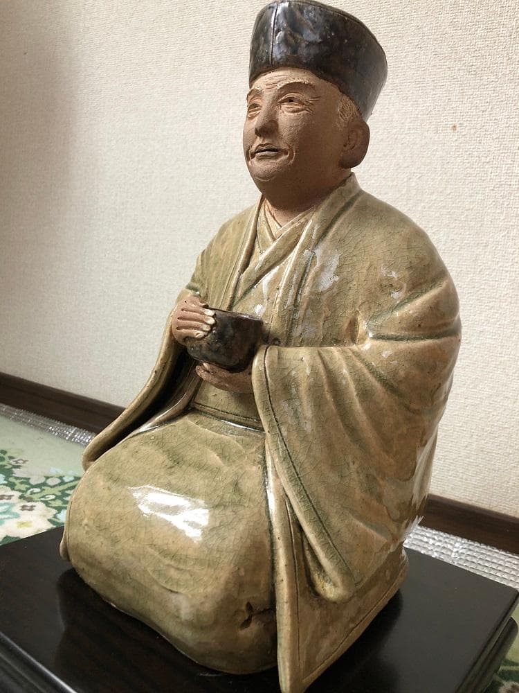 利休像　曽風（加藤正明）　陶人形　署名桐箱入り