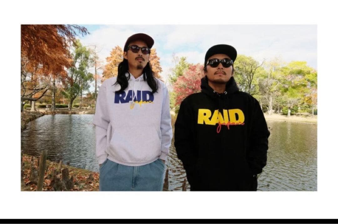 新品RAID JAPAN Lバス釣り　BOX LOGO パーカーASH 金森隆志
