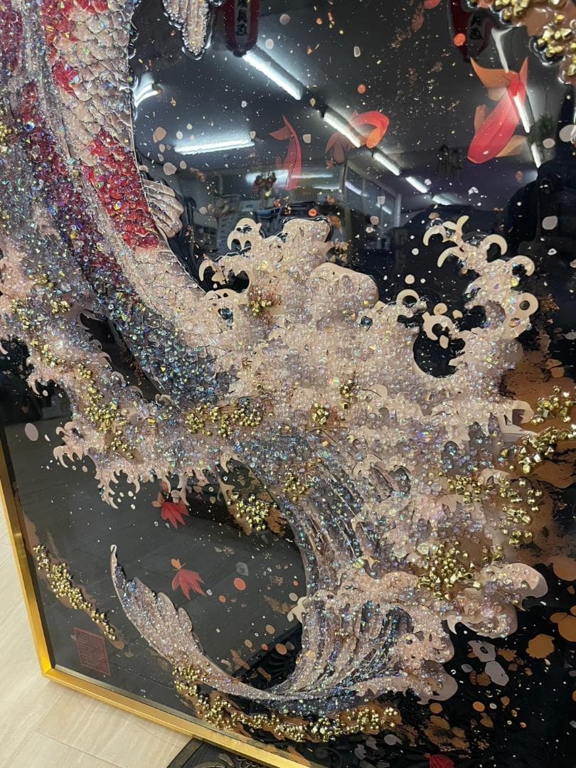 アートパネル　昇り鯉　鯉の滝登り　鯉　コイ　クリスタル　絵画　アート　特大　絵