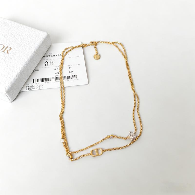 DiorCDダブルネックレス メタル & クリスタル