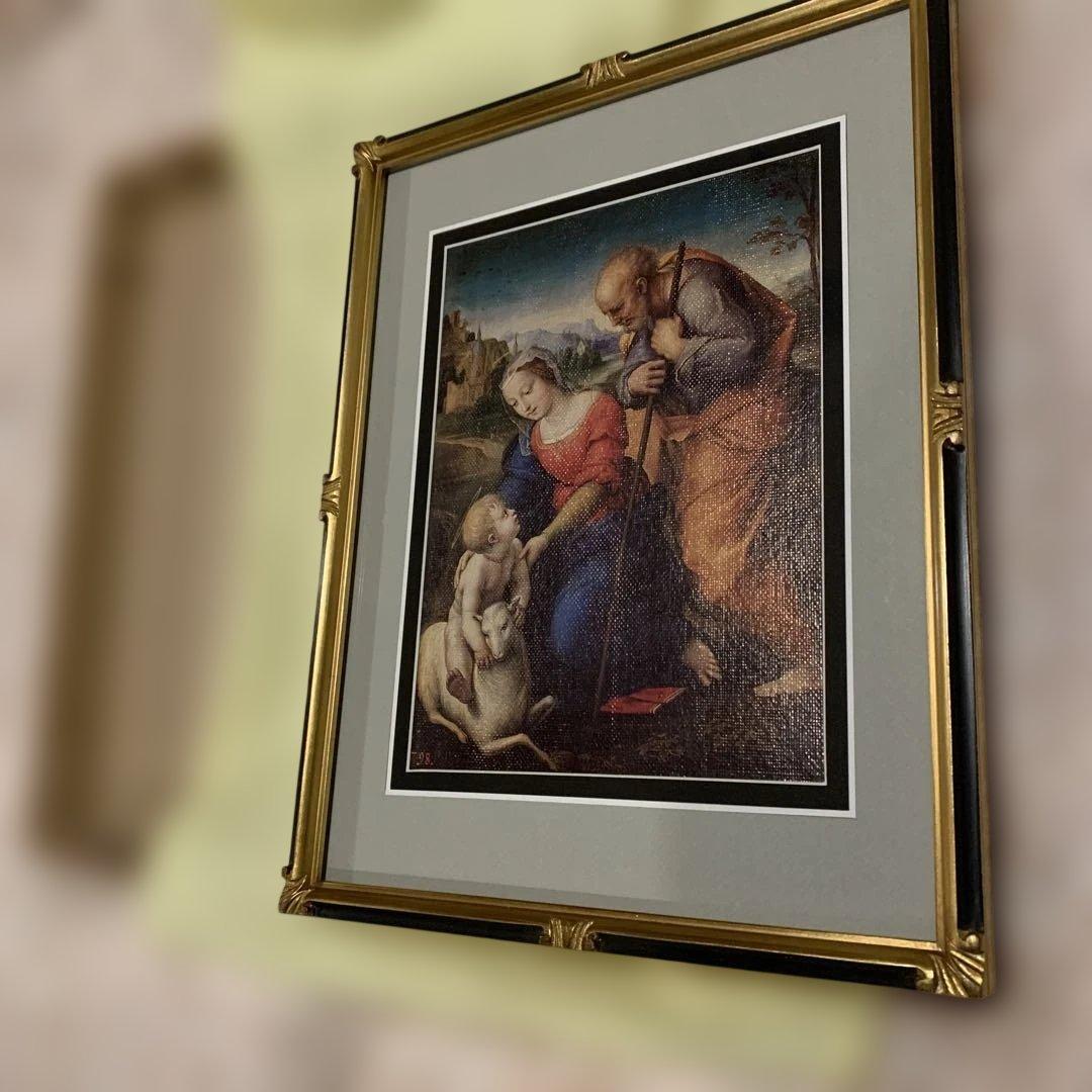 聖母子と聖ヨセフ 絵画 金色フレーム付き