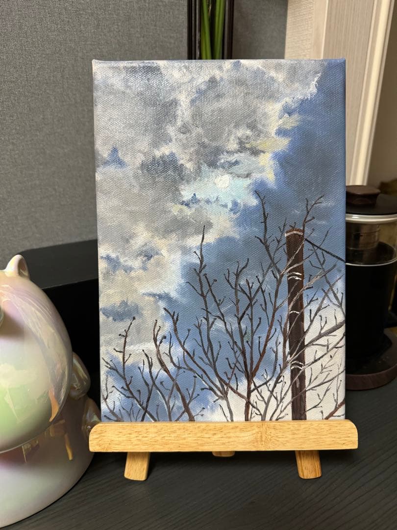 「月夜」　手描き　油絵　風景画　原画　油彩画