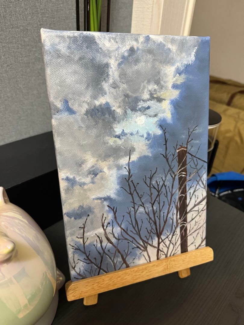 「月夜」　手描き　油絵　風景画　原画　油彩画