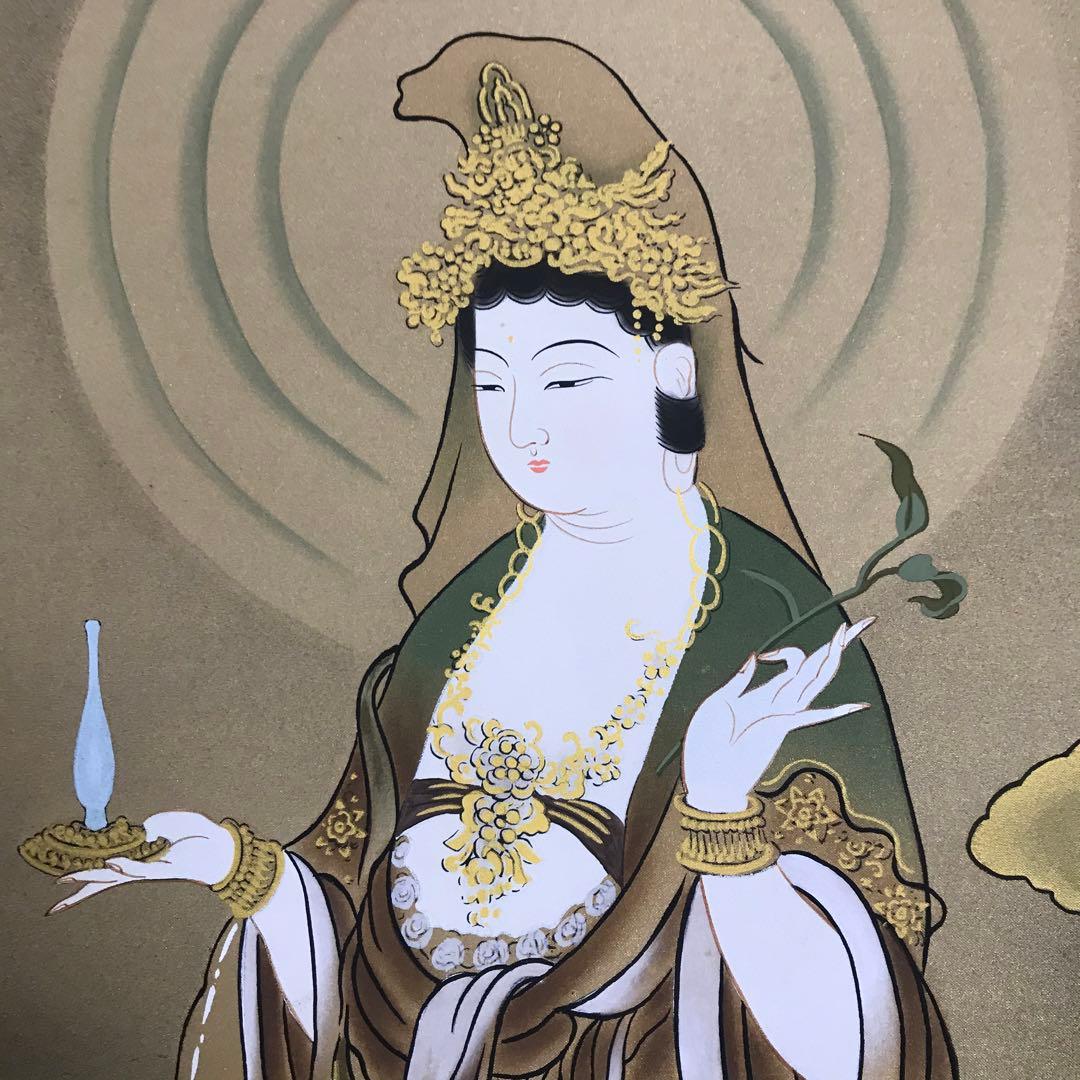 福田素仙「雲上観音」掛軸 絹本 肉筆 共箱 仏画 仏教美術 Z-34
