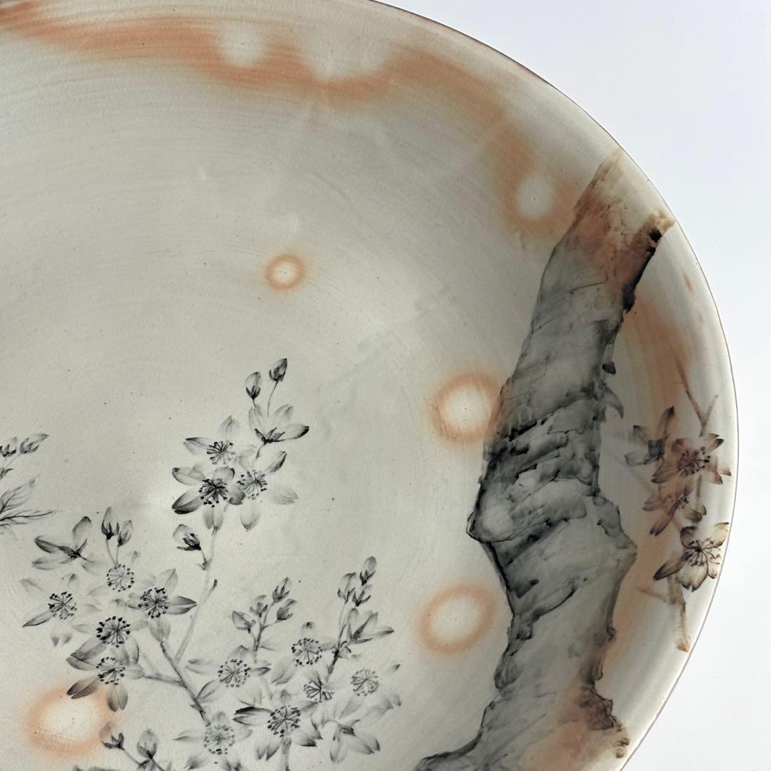 平安 清泉 鉄絵桜花 大皿 共箱 飾皿