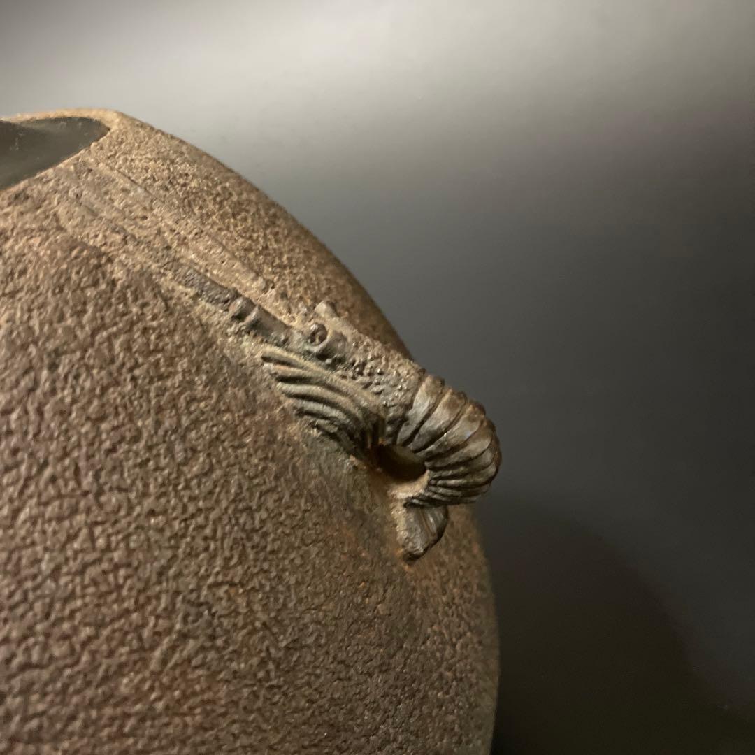 時代物　蔵六茶釜　海老耳　銅蓋　少し難あり