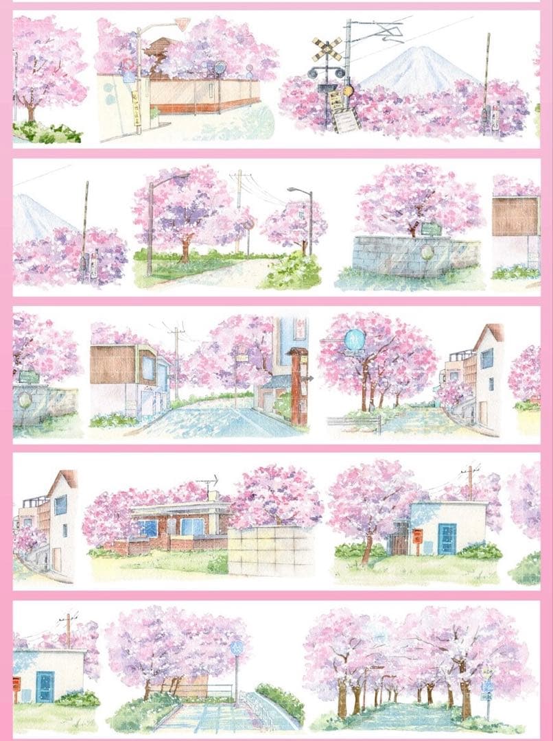 【8667】海外　マステ　5m巻売り　PETマスキングテープ　桜