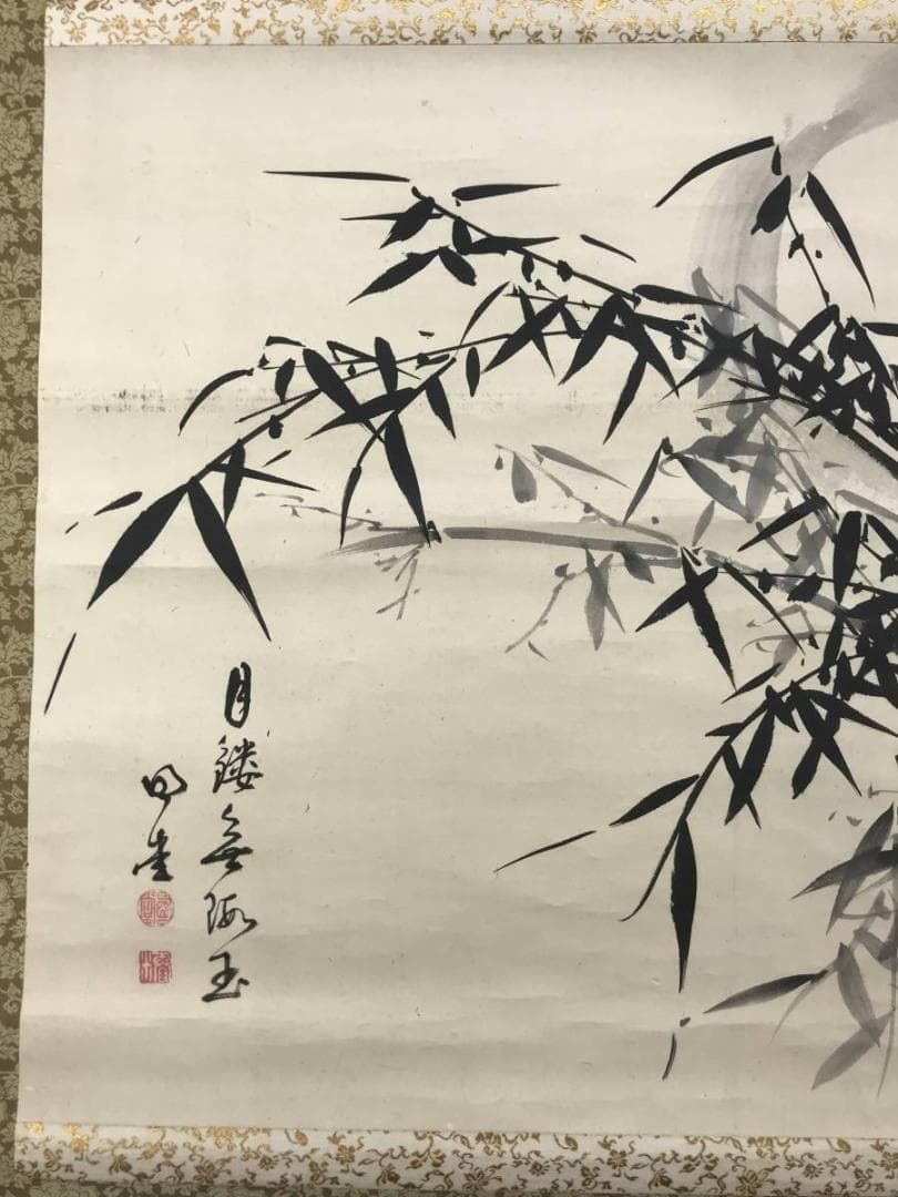 【真作】大徳寺429世/明堂宗宣/月に竹図/大横物/掛軸/名家伝来/AC-496