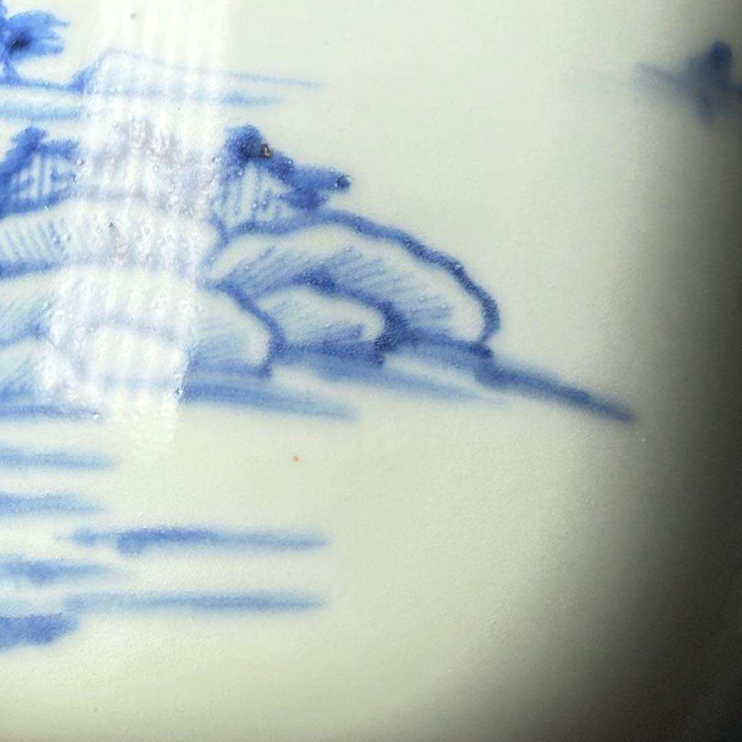 後期鍋島　染付風景画向付　三点　緻密な絵付　汲み出し　湯呑み　幕末〜明治期