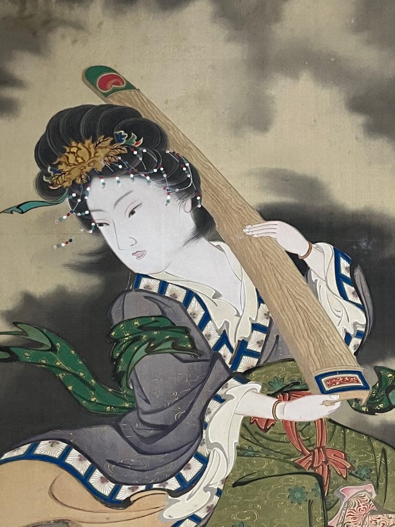 掛軸/曽根琴峯筆/龍上天女之図/龍/天女/肉筆/骨董/アンティーク