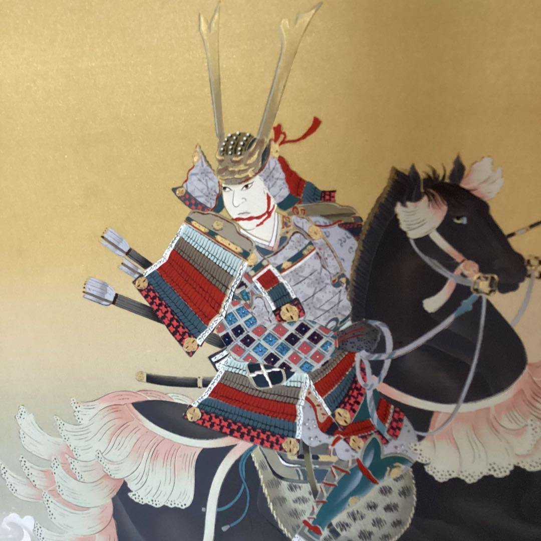 安田靫彦　絹本着色掛軸一幅　【武者之図】　共箱　肉筆画　軸先紫檀　　模写　182