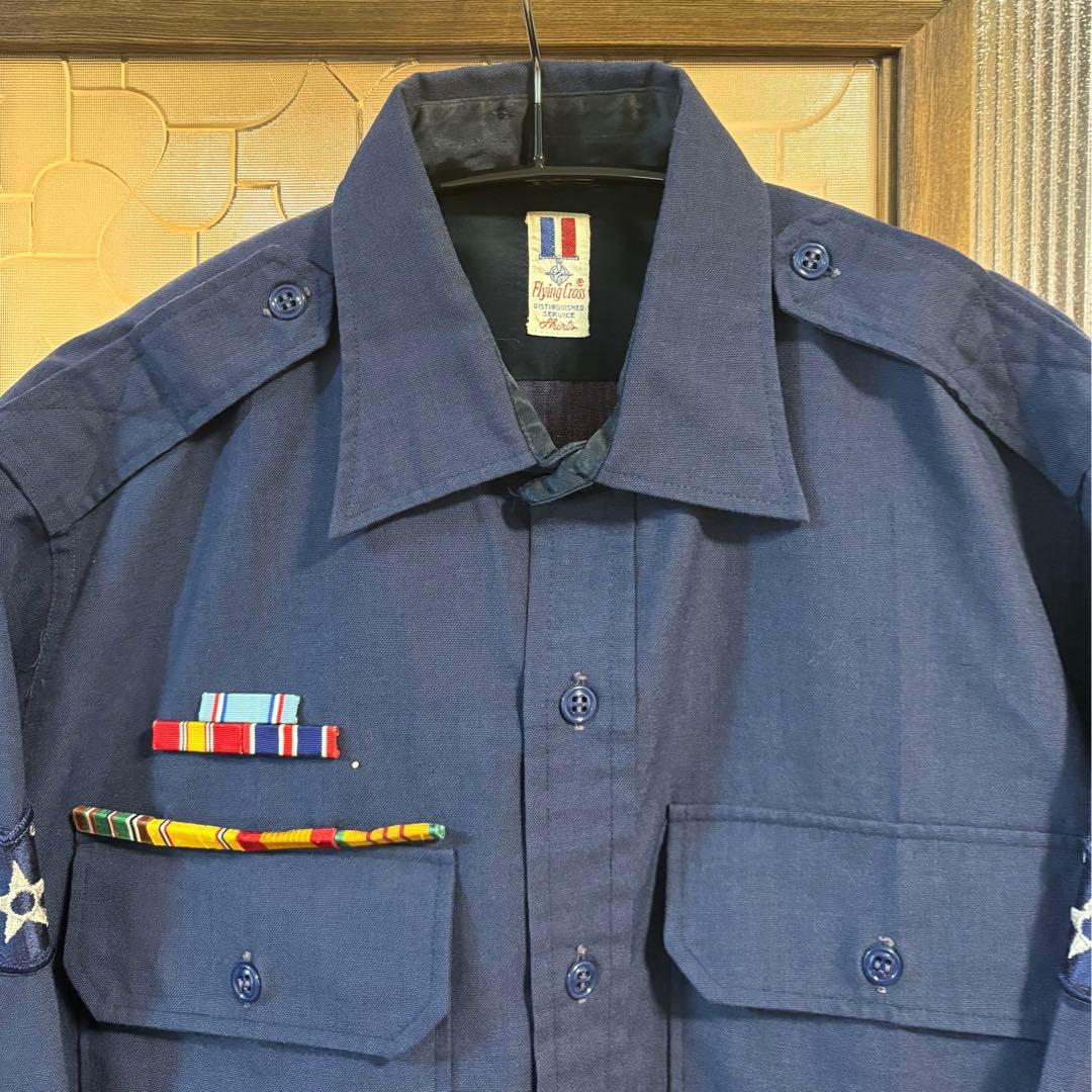 1969製　ヴィンテージ　US古着　アメリカ空軍　長袖シャツ　L ネイビー