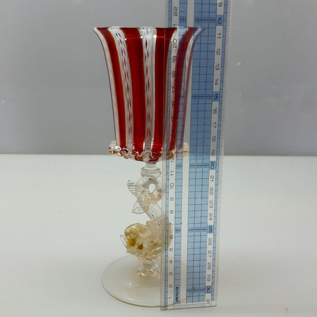 MURANO ムラノ 金彩 レッド レース ドルフィン モチーフ グラス