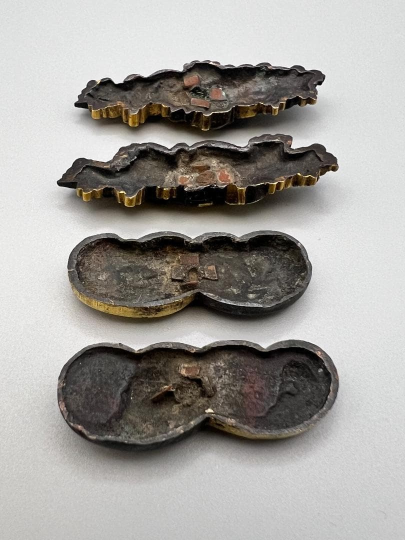 【海】江戸明治金工　鳳凰山水図　金目　手彫　目貫　４点　金銀象嵌　骨董品　元箱付