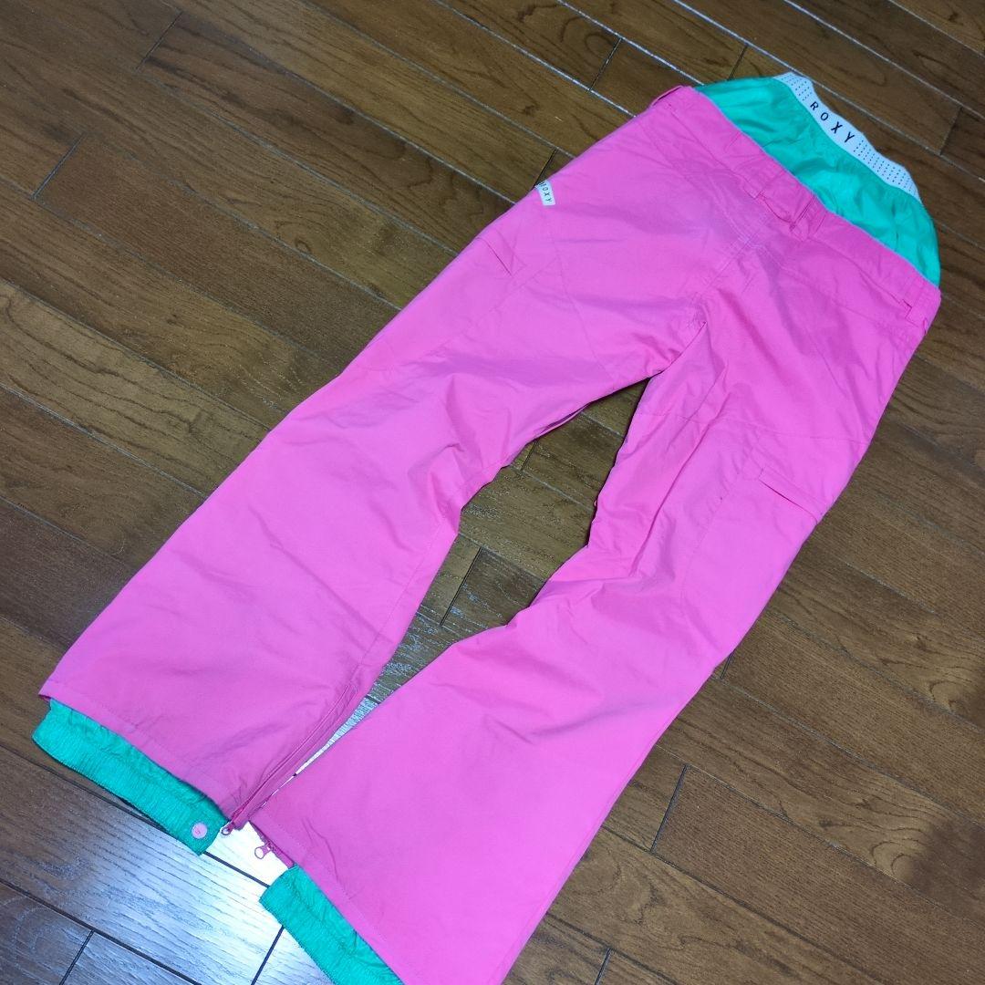 【美品】ROXY　スノボウェア　上下セット　L　総柄　羽根　フェザー　ピンク