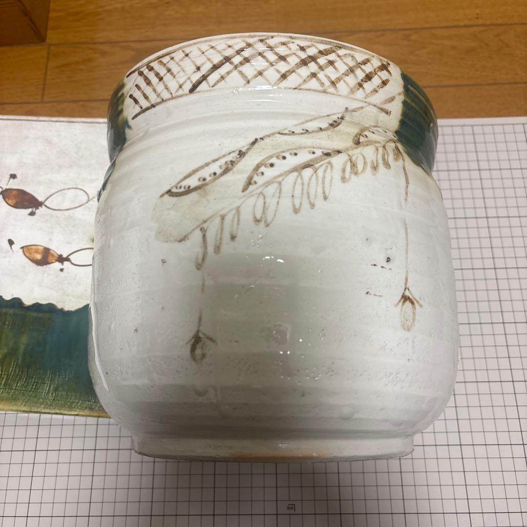 茶道具　陶器 陶板、水差し セット手描き 魚のモチーフ