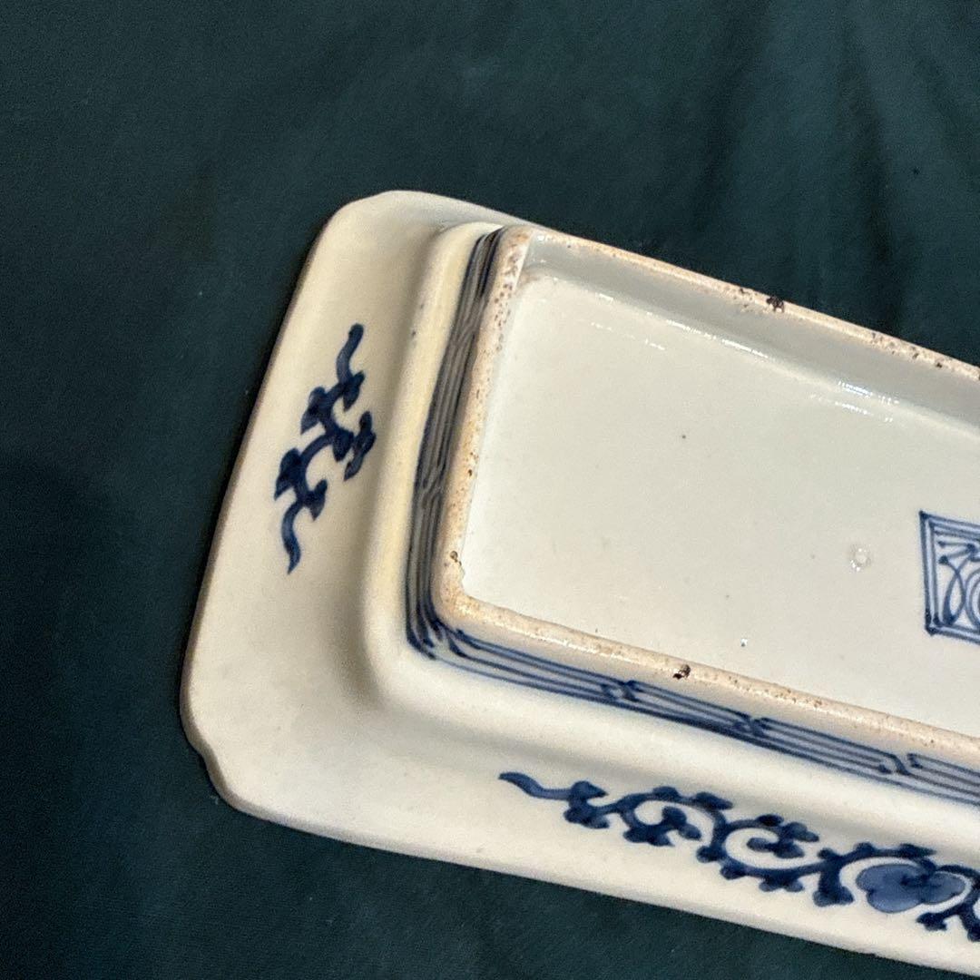古伊万里　染付　蛸唐草　龍　長皿　江戸中期