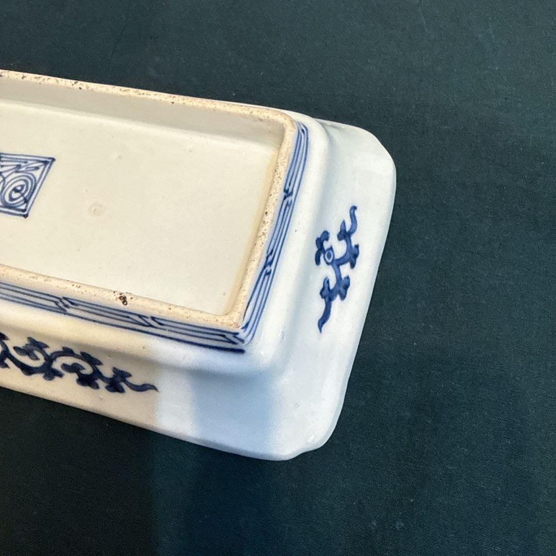 古伊万里　染付　蛸唐草　龍　長皿　江戸中期