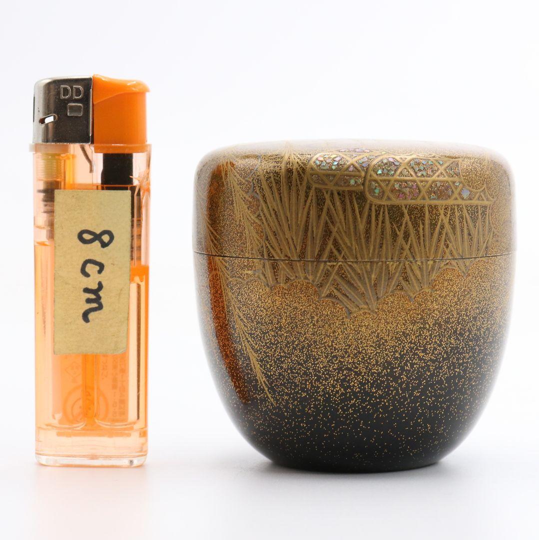 久保縫春作 芽張柳蒔絵 中棗 茶道具 共箱　AW784　N2