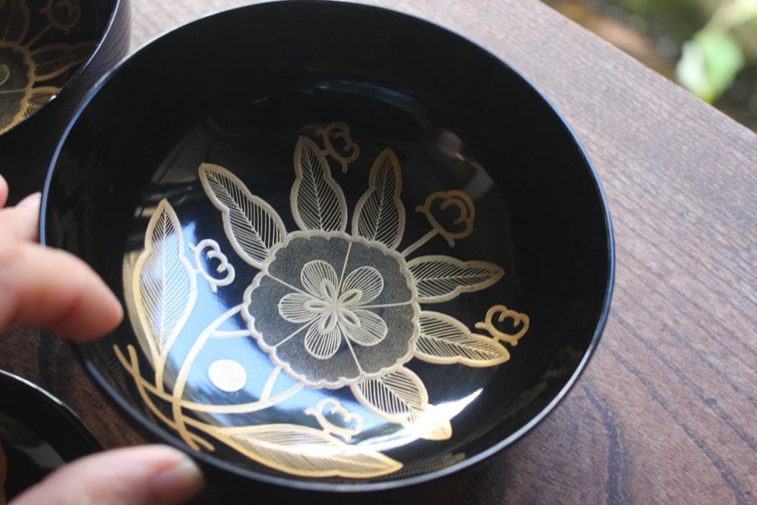 塗キズ有！優美な塗分けに極上木芙蓉蒔絵の映えるお椀2点（検輪島塗京塗雑煮椀