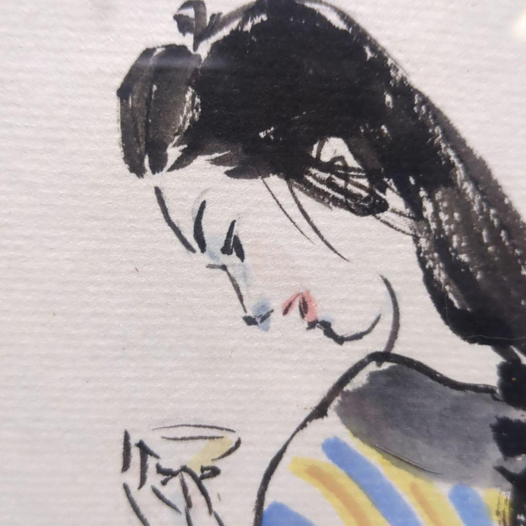 小島剛夕絵画 美しい女性とネコの絵