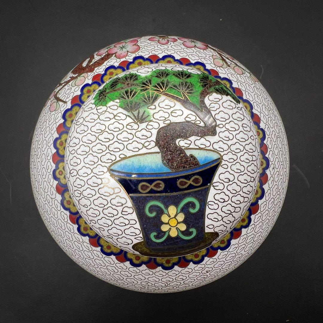 中國美術 古玩 景泰藍 七宝焼 超大博古紋茶入 茶筒 茶道具 高さ20.5cm
