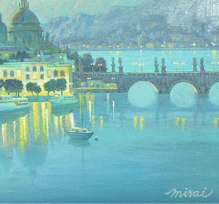真作保証　川島未雷　「ヨーロッパ風景」　油彩　40号大作　一点もの