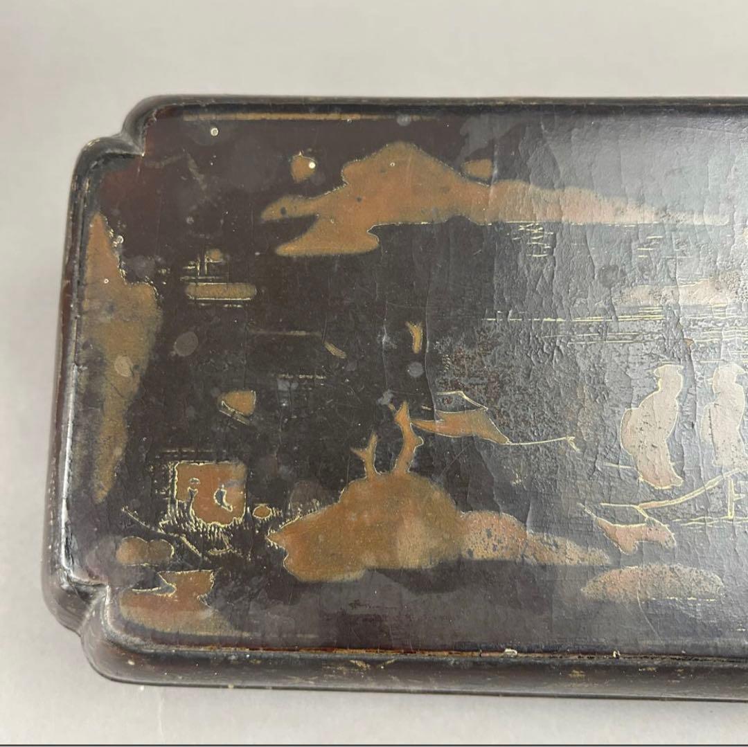 黒漆金彩長方箱 美術品　茶道具　骨董品　漆箱　漆器　黒漆　文房具　重箱　香道具