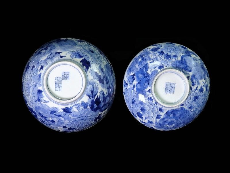 平戸　染付　唐獅子牡丹の図　蓋茶碗　E863AS-COz