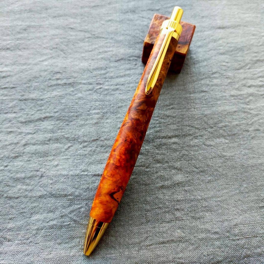極上本花梨瘤　ハンドメイド　木軸ボールペン　G2　天然木　ゴールド