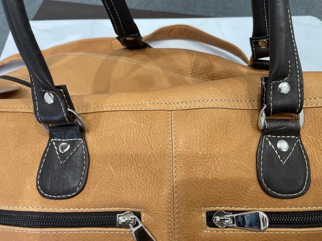 David King Bostonベージュレザーボストンバッグ