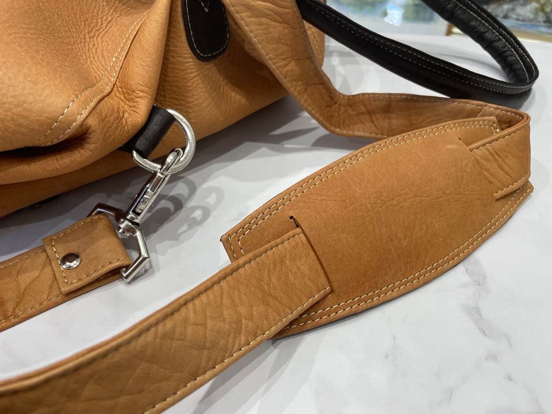 David King Bostonベージュレザーボストンバッグ