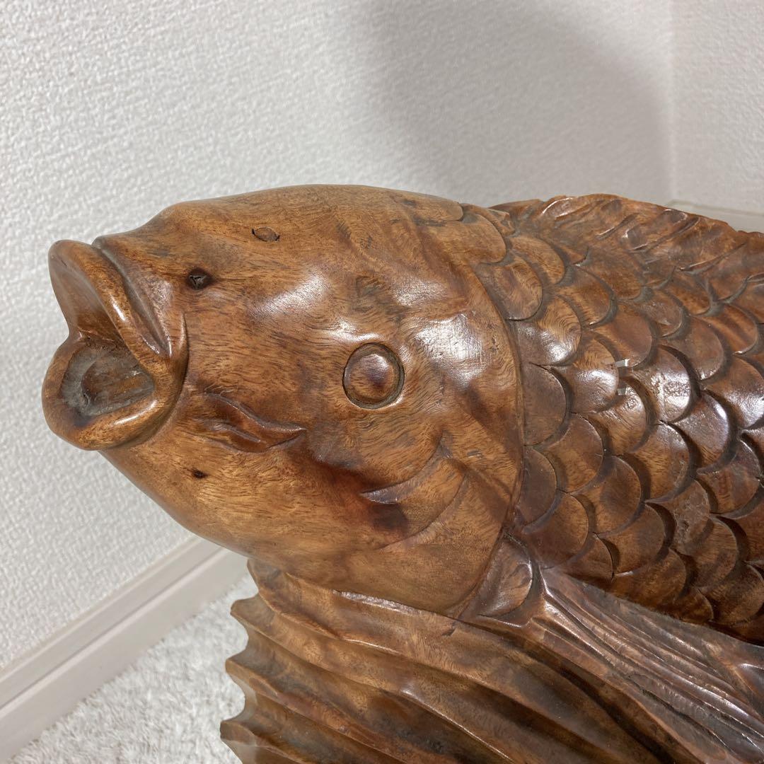 木彫り　鯉　carp fish レトロアンティーク　置物
