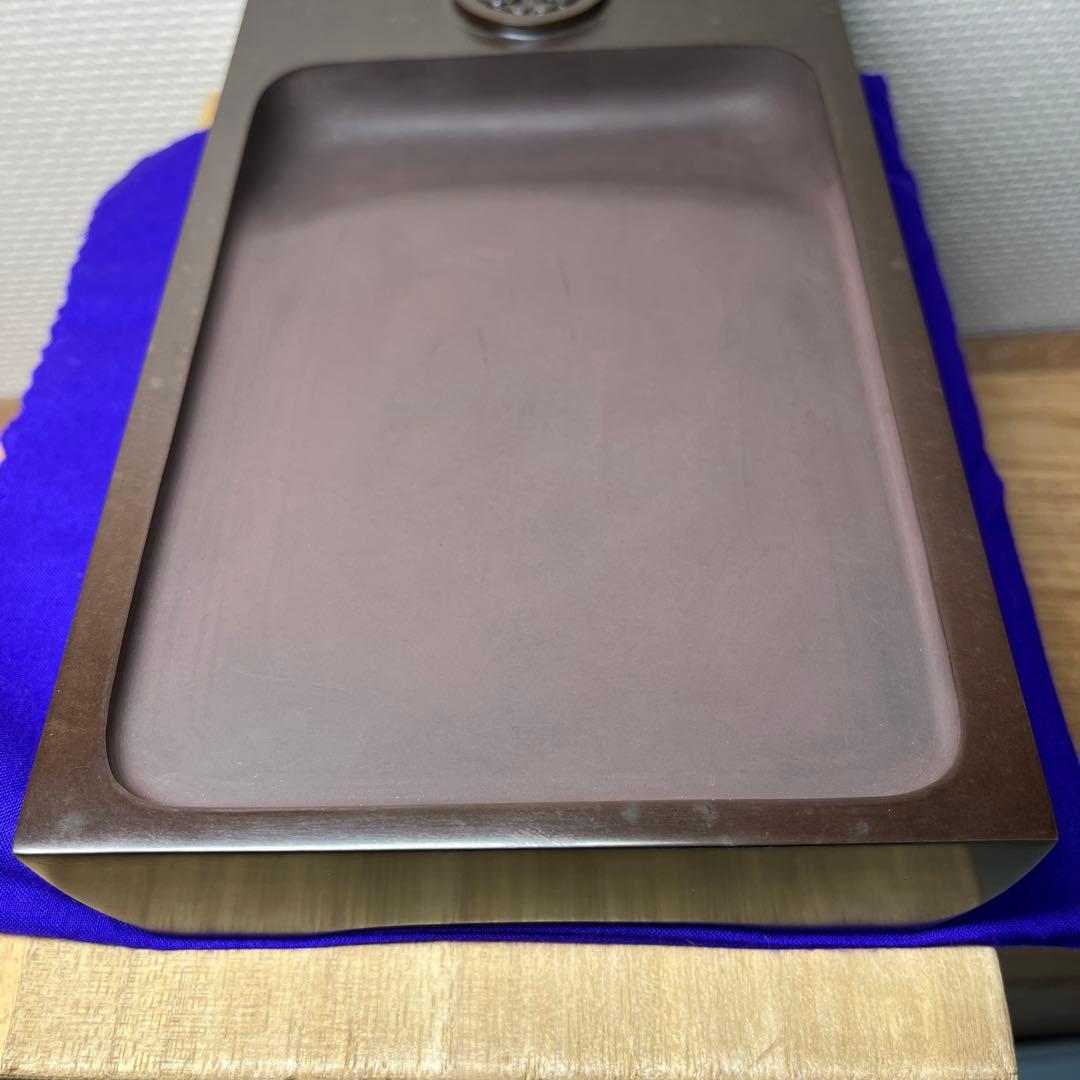 ⭕️赤間硯　名工　三代　日枝玉峯　特殊作品　彫刻長方研　美品　逸品　工芸品　桐共箱
