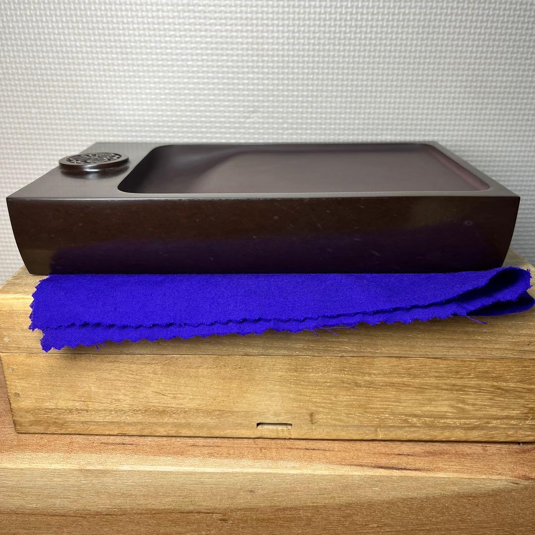⭕️赤間硯　名工　三代　日枝玉峯　特殊作品　彫刻長方研　美品　逸品　工芸品　桐共箱