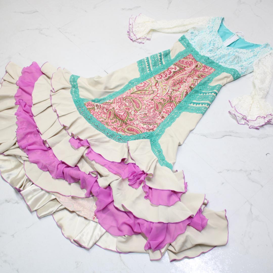 【美品 高級フラメンコ衣装】アイボリー×豪華ボランテ SONIA JOHNES