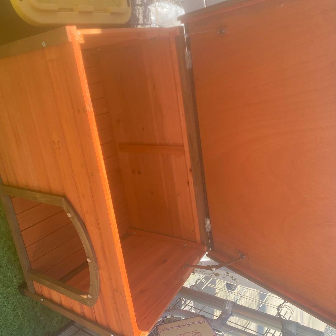 木製犬小屋 ブラウン 上部開閉式
