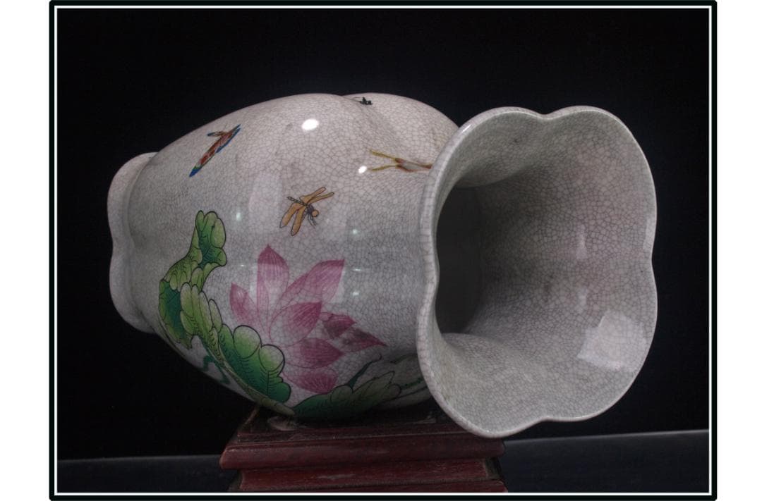 祖父蔵出品　　中国 清時代　在銘手描き花瓶 美術品DE1033A6-3