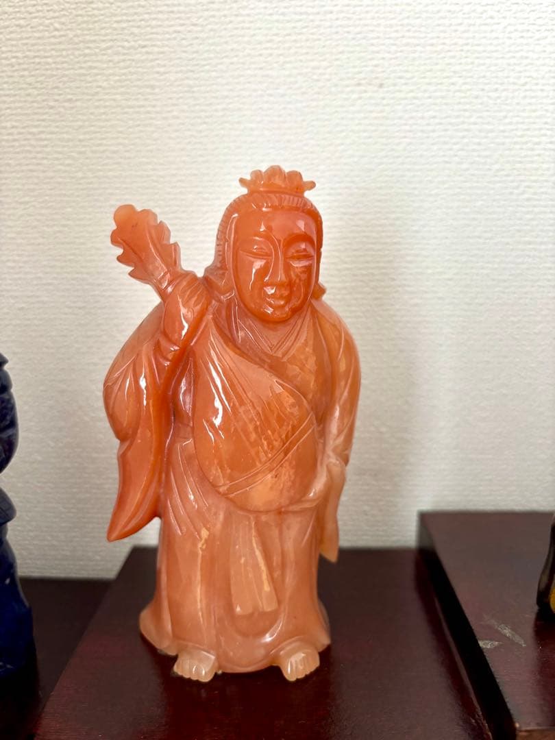 #七福神 天然石彫刻像 7体セット 木製台付き