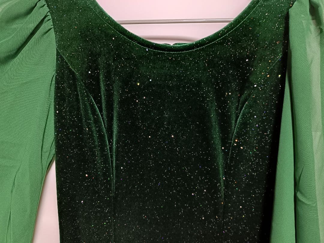 ☆新品未使用☆MMJ　フラドレス　XS-Sサイズ　ベロア　ラメ入　濃いグリーン