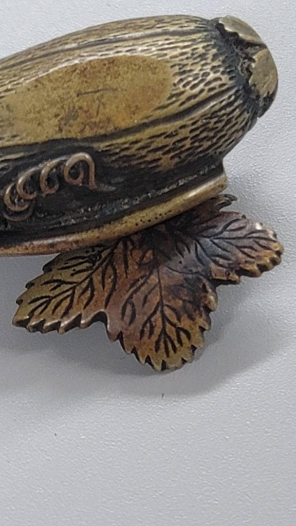 時代物　古銅　象嵌装飾入り　矢立て　書道具　筆入り　小さい