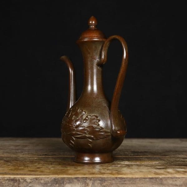 銅器 牡丹高把壺 徳利 装飾品 工芸品 置物