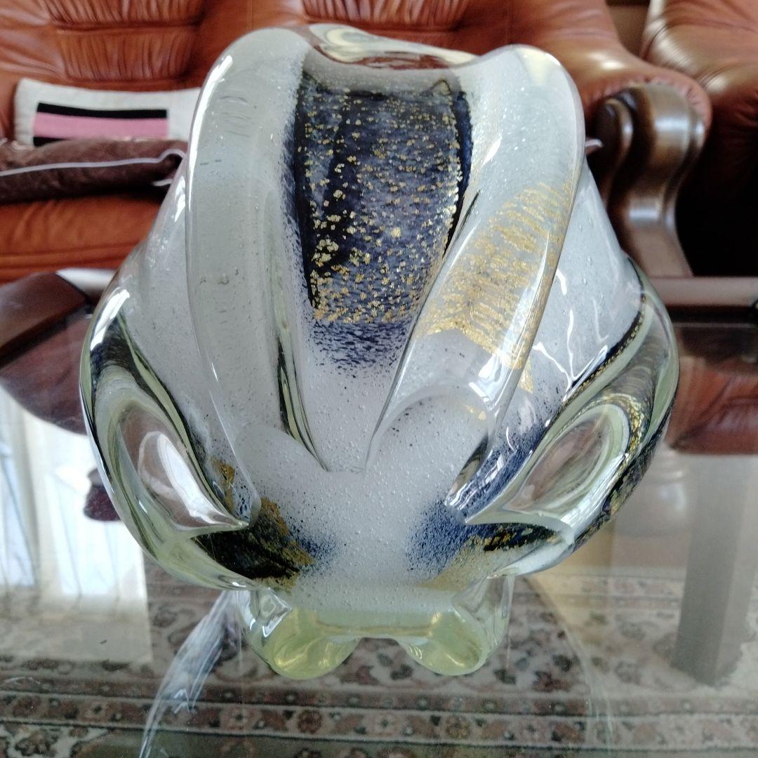 高級芸術名作 日本製ガラス大花瓶 美しい硝子細工大き目サイズ硝子芸術品