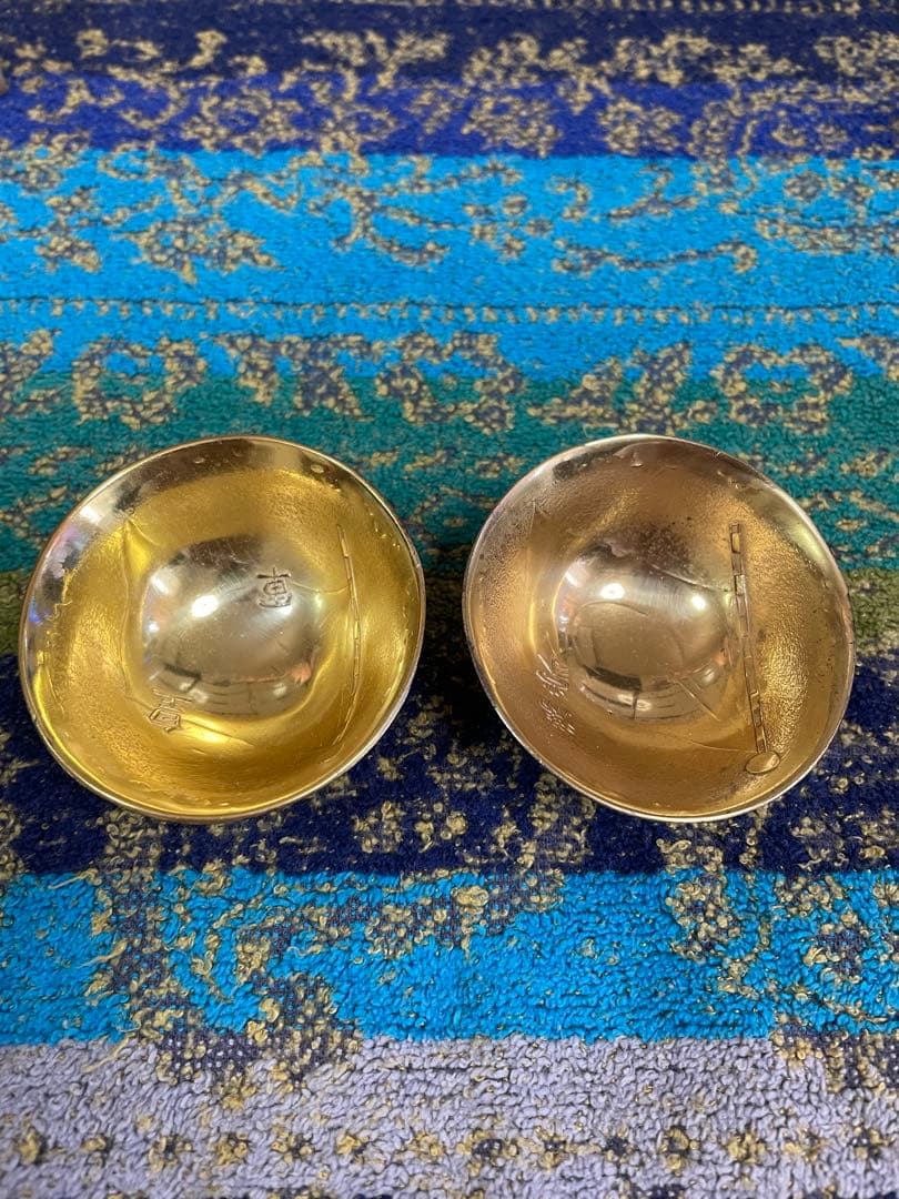 満蒙　皇軍兜杯　2客セット　桐箱入り　軍杯　ヘルメット　金属製