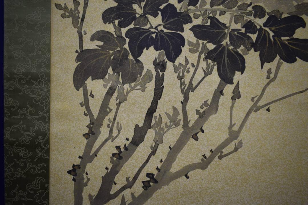 真作/山田秋坪/牡丹画賛/金泥/絹表装/桐共箱二重箱付/布袋屋掛軸HH-867